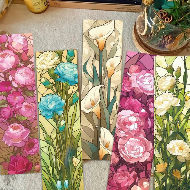 30 Stück florale Buntglas-Lesezeichen aus Papier in Multicolour für Studenten und kreative DIY-Buchdekoration - Bild 1