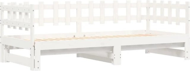 vidaXL Tagesbett aus Massivholz Kiefer in Weiß mit Ausziehfunktion und rustikaler Optik, B/T/H: 80–90 x 190/200 cm - Bild 1