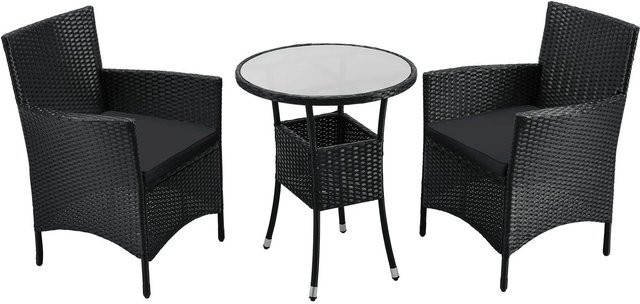 Juskys Polyrattan Balkon Set Bayamo 3-teilig für 2 Personen in Schwarz mit dunkelgrauen Bezügen - Bild 2