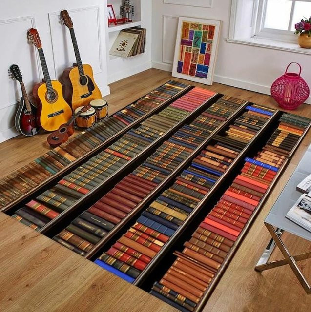 Lodestar Retro Teppich mit Bibliotheksbuch-Motiv, rutschfest und waschbar, B/T: 60 x 40 cm, Multicolour - Bild 1