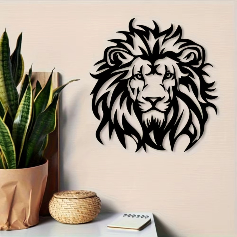 CIFBUY Vintage Löwenkopf Wandkunst aus Metall in Schwarz als rostbeständige Eisenskulptur für Wohnzimmer und Außenbereich - Bild 4