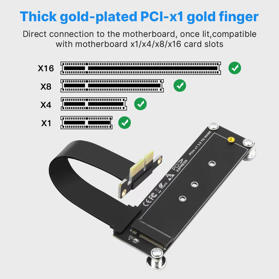 Fenvi PCI-E 3.0 x1 auf M.2 NVMe SSD Riser-Kartenadapter mit Verlängerungskabel in Schwarz für Desktop-PC - Bild 5