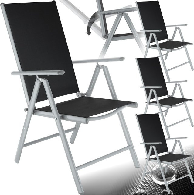 tectake Marilena Aluminium-Gartenstuhl Set, 4er Set, klappbar, wetterfest und UV-beständig, Schwarz-Silber, B/T/H: 56 x 43 x 105 cm - Bild 1