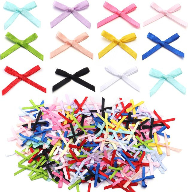 50 Stück Bunte Mini Satin Band Bögen für DIY Dekoration und Blumen, B/H: 2,5 x 3 cm, Multicolour - Bild 1