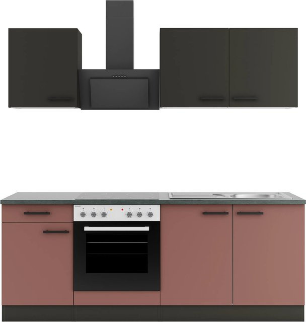 OPTIFIT Küchenzeile Madrid420/Nizza407 in Anthrazit und Rostrot, Breite: 210 cm - Bild 1