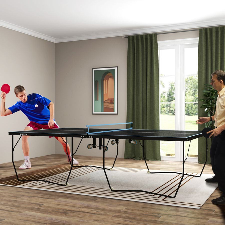 SPORTNOW Tischtennisplatte Outdoor aus Stahl, klappbar mit Rollen, Schwarz, B/T/H: 274 x 152,5 x 76 cm - Bild 2