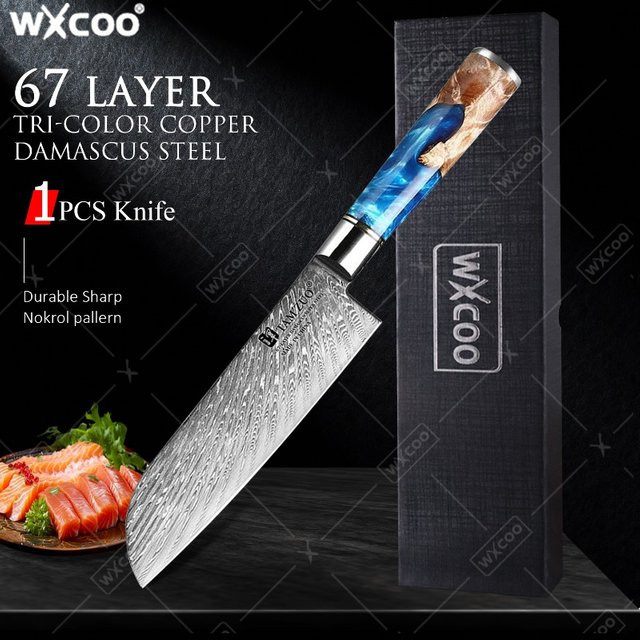 WXCOO Japanisches Santoku-Küchenmesser mit Damastmuster und Aufbewahrungsbox - Bild 1