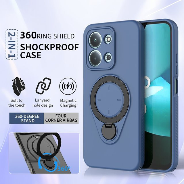 Xiaomi Redmi Note 15 15C Handyhülle aus Flüssigsilikon mit 360 Grad drehbarer Magnet-Halterung in Lila - Bild 1