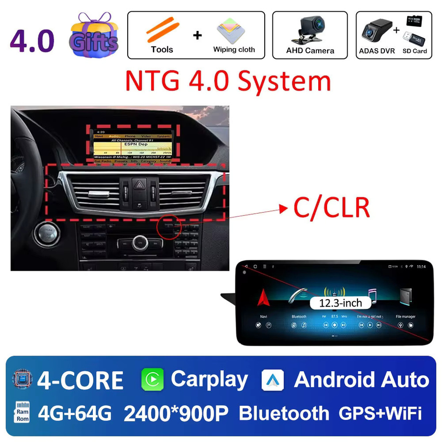LIARO-NAVI Android Multimedia-Player mit QLED-Bildschirm und 4G für Mercedes Benz E-Klasse W212 (2009 - 2016), inklusive Carplay und DSP, Schwarz - Bild 5