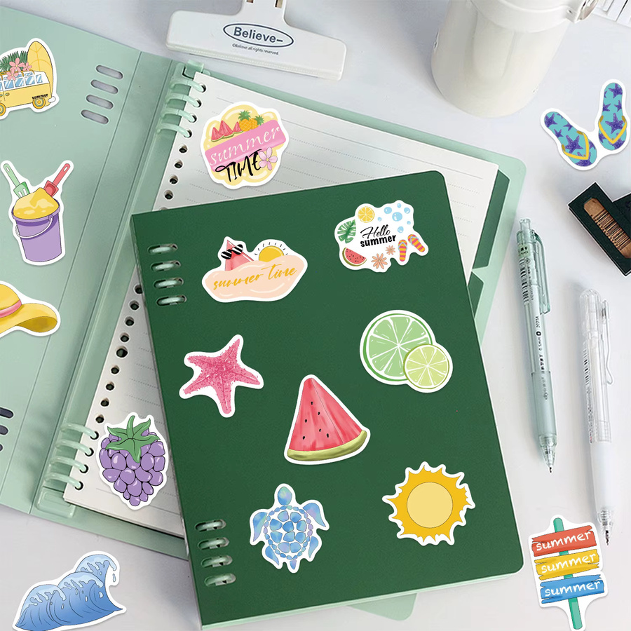Summer Chill Vibes Doodle-Aufkleber Set mit Cartoon-Motiven in Multicolour für Notebook, Gitarre, Helm und Schreibwaren - Bild 3
