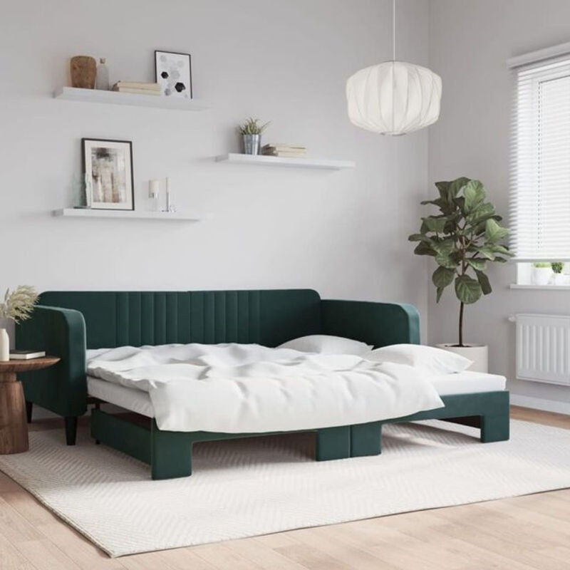 Ausziehbares Funktionsbett Vidaxl aus Samt und Metall in Grün, B/T: 200 x 100 cm - Bild 1