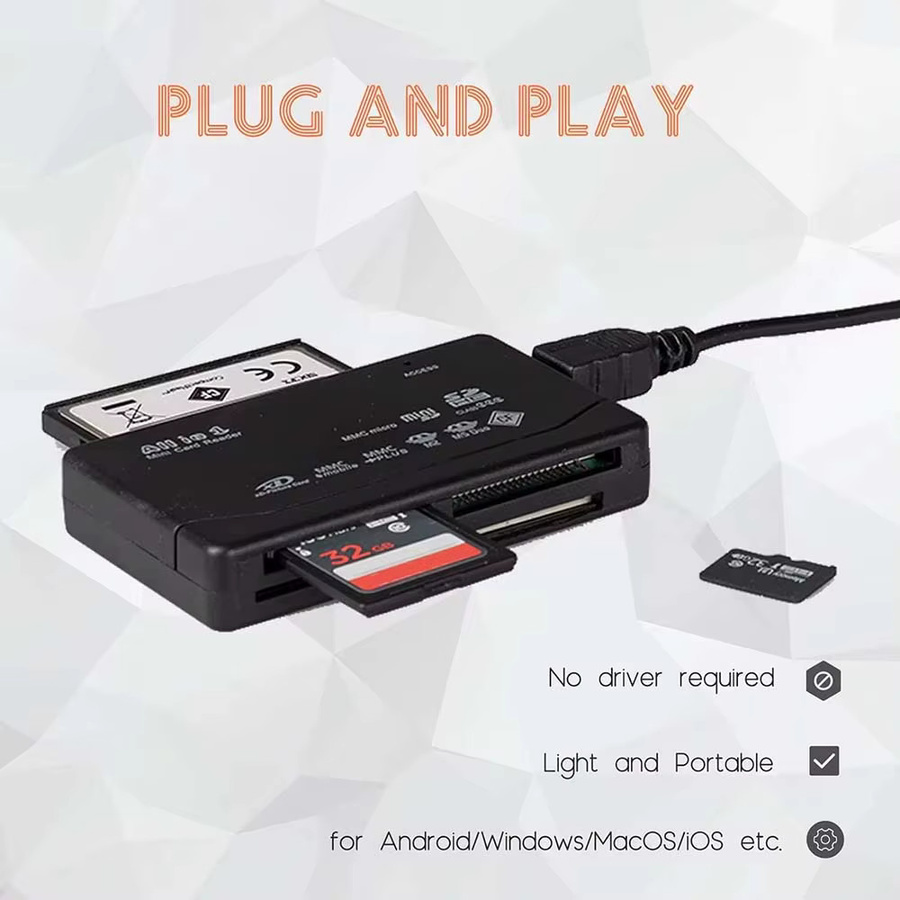 Kebidumei All-in-One-Speicherkartenleser USB 2.0 mit 480Mbps für SD, SDHC, M2, MMC, XD und CF in Schwarz - Bild 3