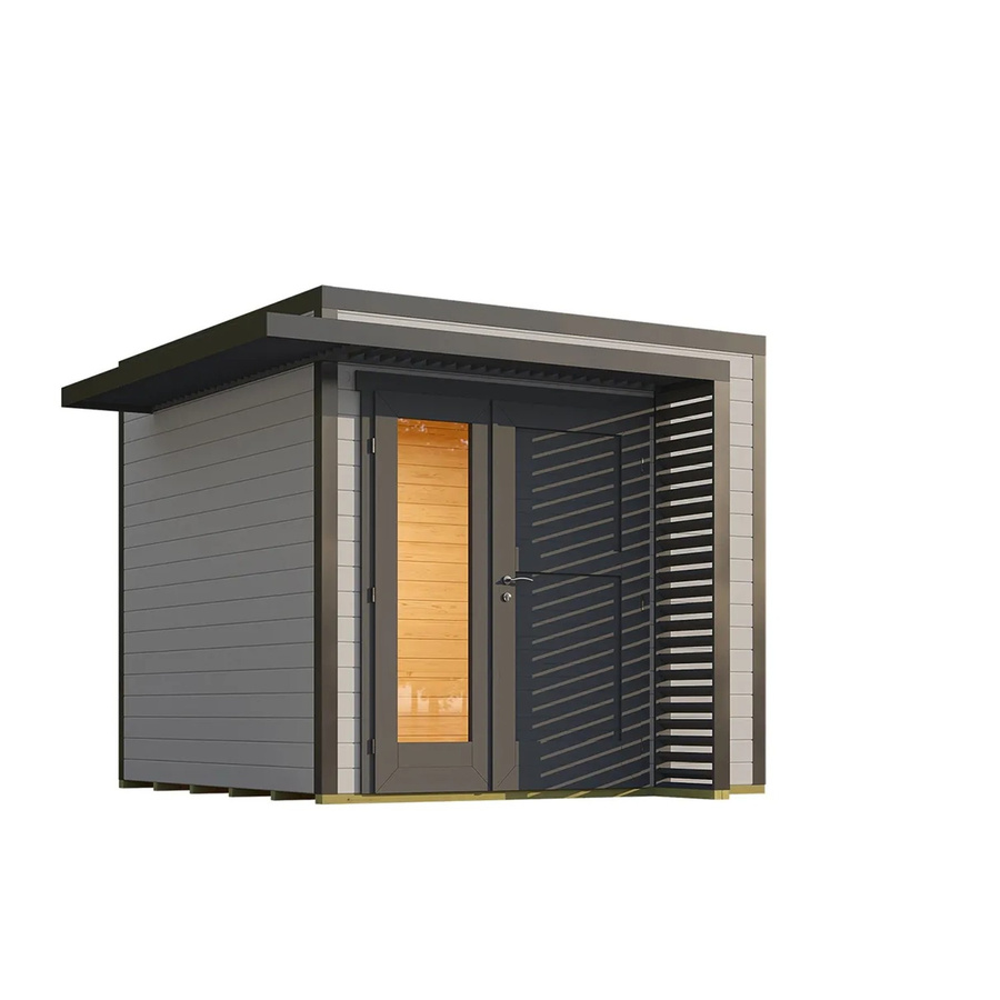 Weka Gartenhaus Amberley aus Holz in Grau-Anthrazit mit Flachdach, integriertem Fenster und schwebendem Lamellenvordach, B/T: 250 x 250 cm - Bild 2