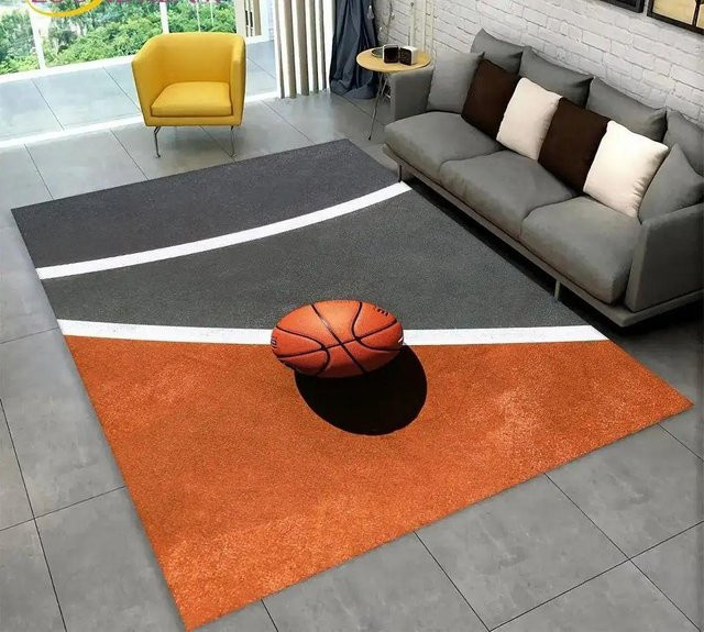 Karpetti Flanellteppich mit Basketballfeld Muster in Orange, rutschfest und waschbar, B/T: 140 x 200 cm - Bild 1