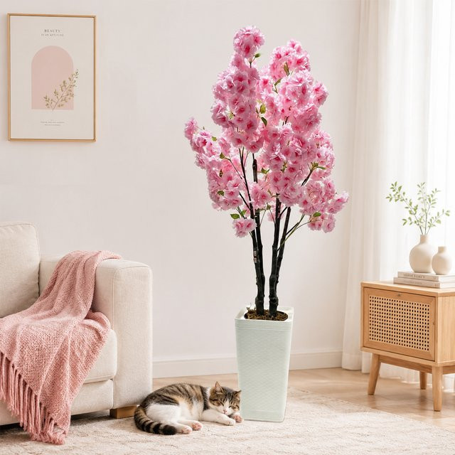 Studyset Künstlicher Kirschblütenbaum in Pink als dekorative Sakura-Topfpflanze für Innenbereich, Hochzeit und Party - Bild 1