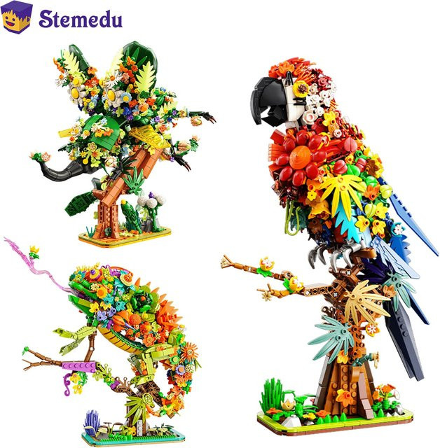 Qilivev Bausteine Set Tier und Fantasy Motive wie Einhorn, Chamäleon und Papagei, Mehrfarbig, Kompatibel mit Leduo - Bild 1