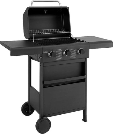 Taino Compact 3+0 Gasgrill Grillwagen in Schwarz mit Thermometer und Warmhalterist