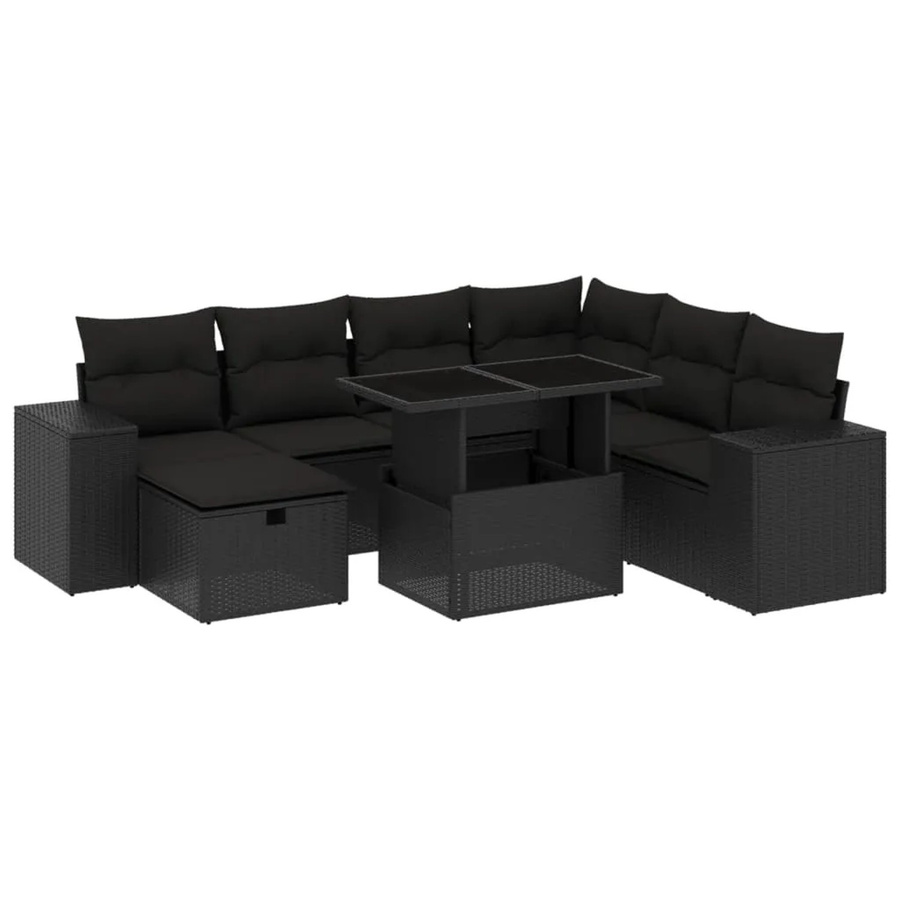 vidaXL 8-teilige Garten-Sofagarnitur in L-Form aus schwarzem Poly-Rattan mit Kissen und pulverbeschichtetem Stahlgestell - Bild 2
