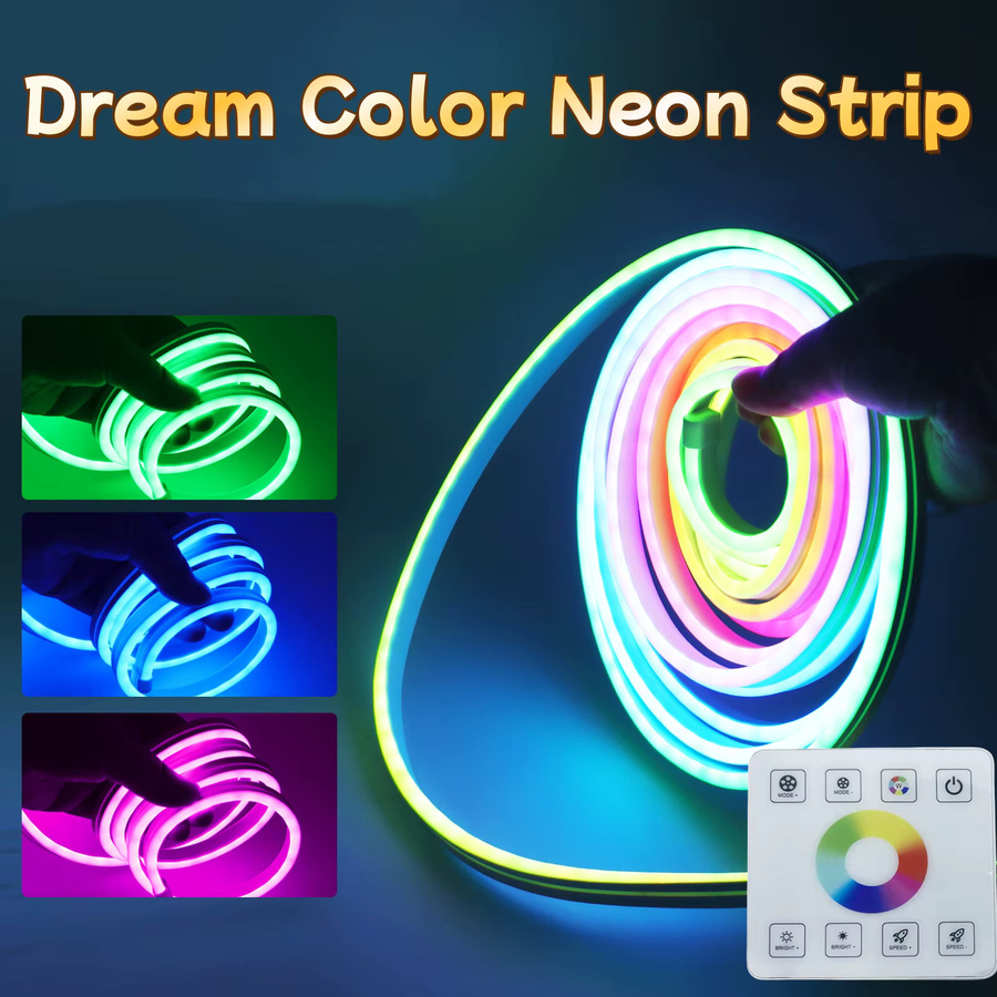 HEGEHE RGBIC Neonstreifen 10m LED-Licht Multicolor mit RF-Touchpanel-Steuerung, IP67 wasserdichtes Neon Flex Klebeband mit Dreamcolor Chasing Effect, 12V - Bild 4