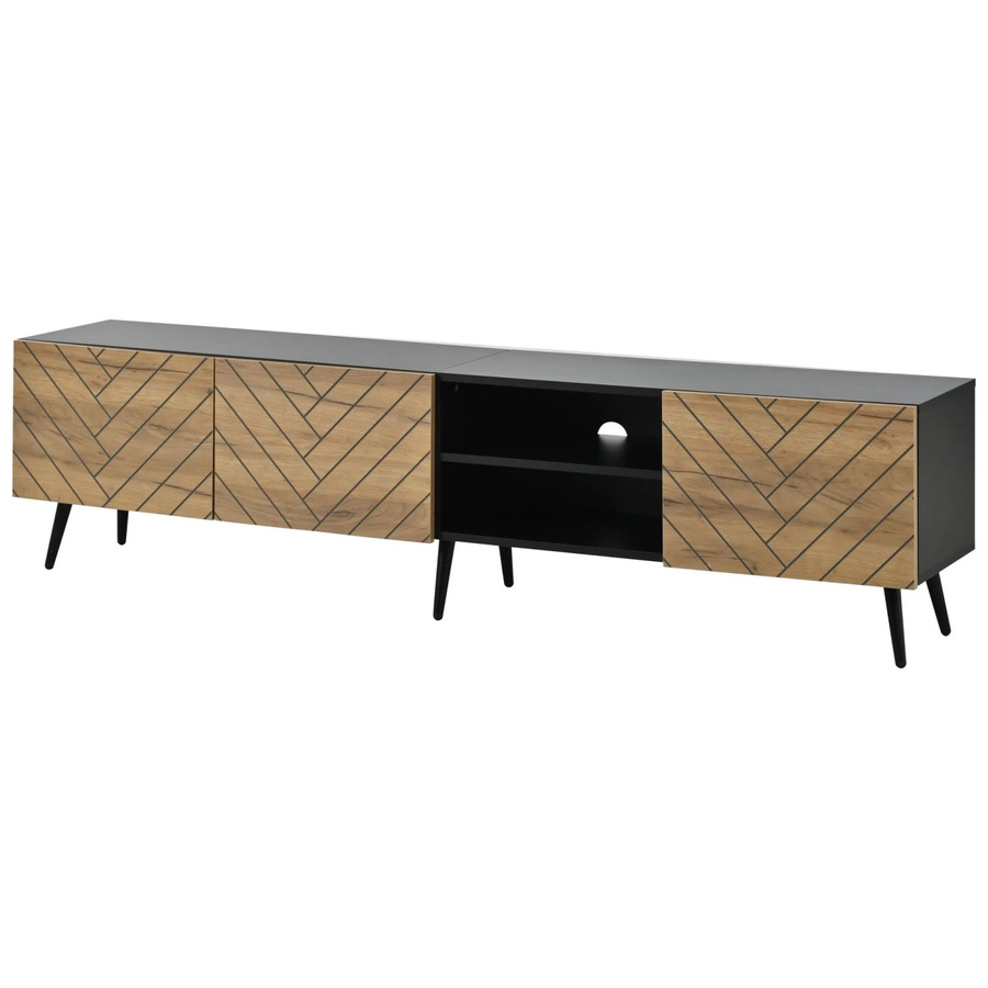 okwish TV-Lowboard im Retro-Stil mit Kabeldurchführung und leisen Scharnieren, Farbe: Schwarz, B/T/H: 180 x 45 x 45 cm - Bild 2