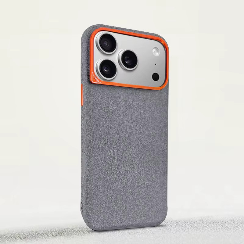 Luxuriöse Leder-Handyhülle für Apple iPhone 17 Pro Max und iPhone 17 Pro in Orange mit stoßfester harter Rückseite und großem Kameraobjektivring - Bild 2