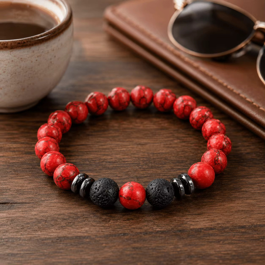 Armband, rot-schwarz, Perlen, mattes schwarzes Finish - Bild 4