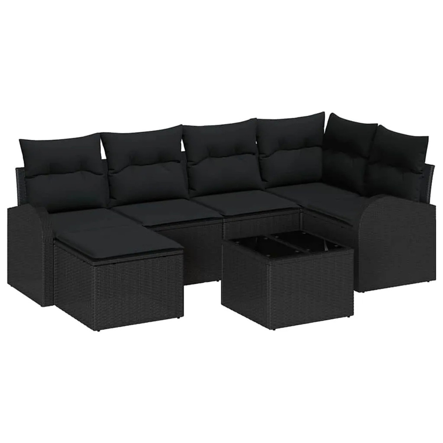vidaXL Garten-Sofa-Set aus Polyrattan in Schwarz, 7-teilige Lounge-Garnitur mit Kissen und Ottoman für Terrasse und Garten - Bild 2