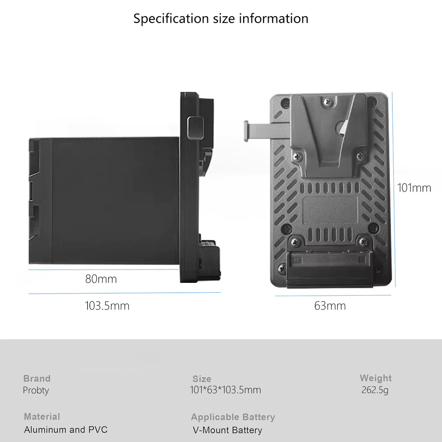Probty V-Mount Batteriehalterung für BP-U Dummy-Akku in Schwarz für Sony BP-U60 BP-U30 BP-U90 PXW-Z280 X280 FS5 FX6 X160 X180 - Bild 4