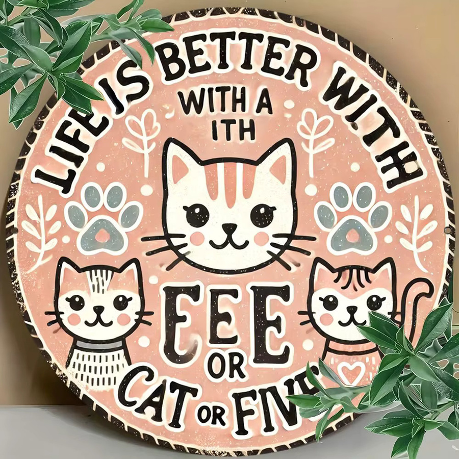 Potdemiel Rundes Vintage-Aluminiumschild Das Leben ist besser mit einer Katze als Wanddekoration für Zuhause, Badezimmer oder Bar, Durchmesser: 20 cm - Bild 4