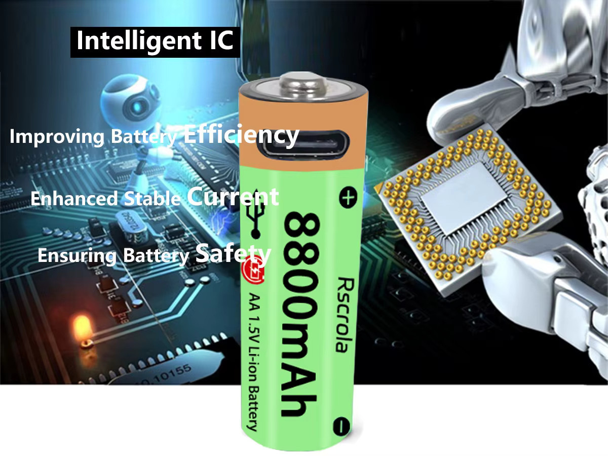 Rscrola AA-Akku mit 8800 mAh in Grün, Lithium-Batterie mit USB-C Schnellladung für Kamera, Uhr und Lampe - Bild 4