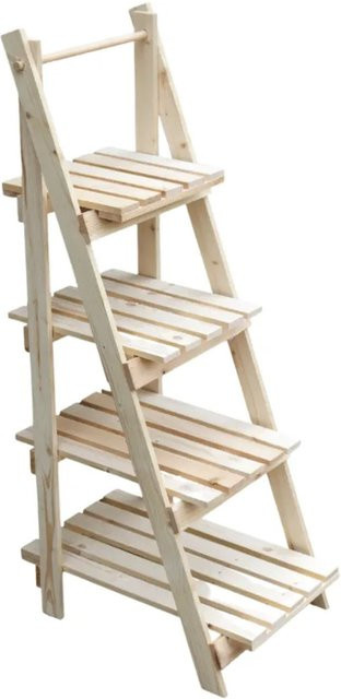 DELUKE Blumenleiter TIMMI aus Tannenholz mit 4 Stufen in Braun für Pflanzen im Outdoor-Bereich - Bild 1