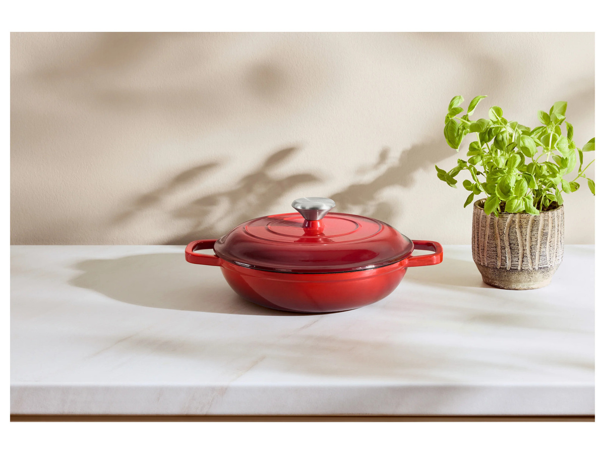 SILVERCREST Premium-Gusseisenservierpfanne aus emailliertem Gusseisen, Rot, Durchmesser: 25 cm - Bild 3