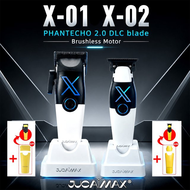 JUCAI X-01 X-02 Professionelles Haarschneidemaschinen-Set für Männer mit DLC-Klinge, 8000RPM bürstlosem Motor und Ladestation, Farbe: Weiß - Bild 1