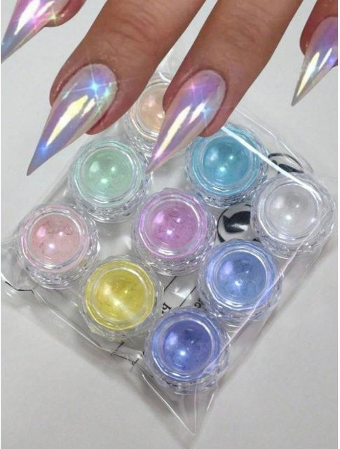 OTRESS Meerjungfrau Chrom-Nagelpulver, 9 Stück, Holografisch, Glänzend - Bild 1