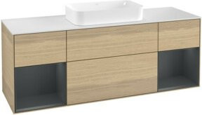 V&B Waschtischunterschrank Finion mit Wandbeleuchtung, Farbe Weiß und Eiche, Breite: 160 cm - Bild 1