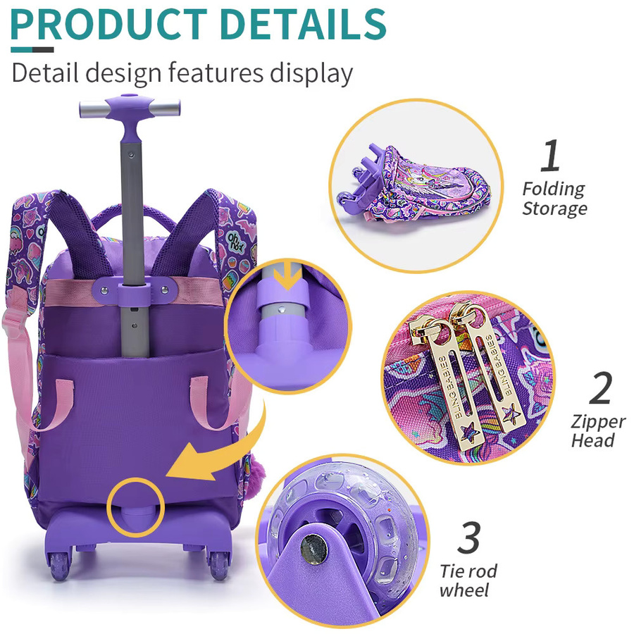 BLING BABIES 3-teiliges Rollrucksack Set für Mädchen mit Einhorn, Pailletten und Leuchteffekt in Lila inklusive Lunchbox und Stifttasche - Bild 2