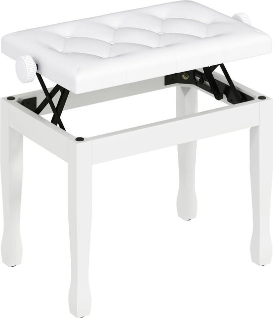 HOMCOM Klavierbank aus Massivholz mit Kunstleder in Weiß, B: 64 cm, T: 35 cm, H: 55 cm - Bild 1