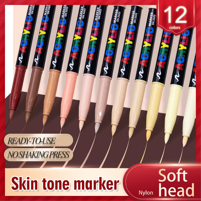 Kolorowys 12-Farben-Hautton-Marker Set mit weichem Bürstenkopf aus Nylon für Figurenmalerei, wasserfeste Acryl-Marker in Multicolour - Bild 2