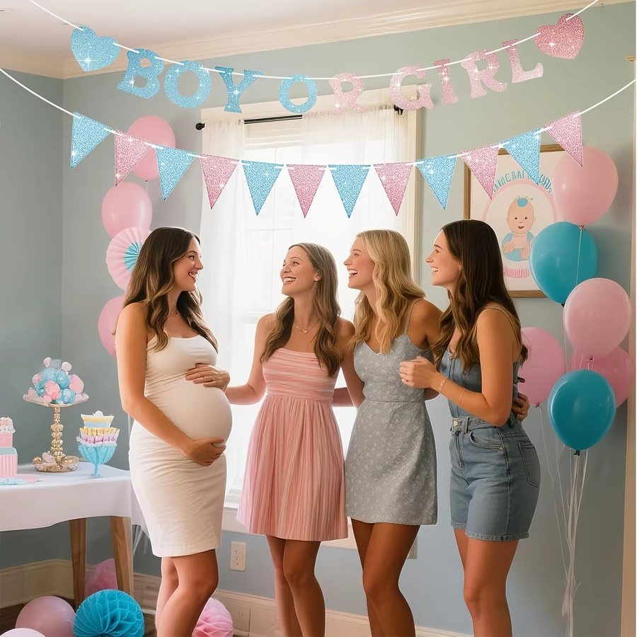 OURFETE Babyparty Dekoration Oh Baby Junge oder Mädchen Banner in Rosa, Blau und Multicolour als hängende Papier-Dekoration für die Geschlechts-Enthüllungs-Party - Bild 3