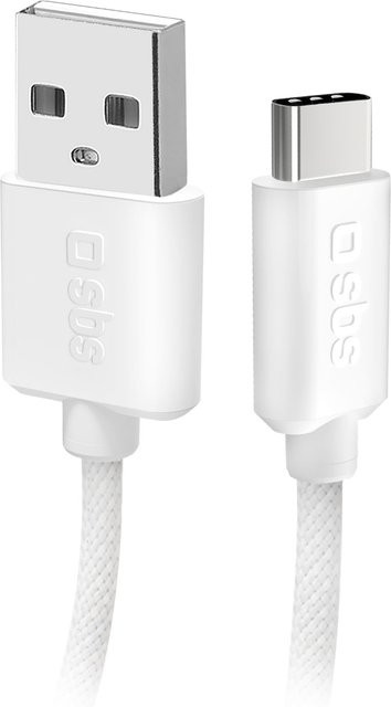 SBS USB-A auf USB-C Textilkabel mit Kabelhalter, Länge: 1,5 m, Grau und Weiß - Bild 1