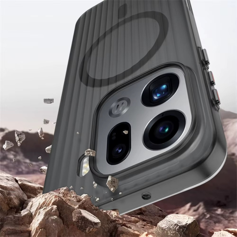 Stoßfeste MagSafe Magnetische Handyhülle mit Wellpappe-Streifen-Design für OPPO Find X9 Pro, X8, X7 Ultra und X6 in Weiß und Grau - Bild 3