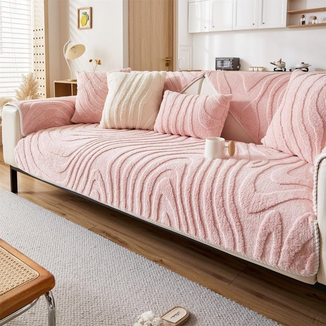Geometrisches Jacquard Kissen mit getuftetem Fleece-Design in Pink, B/H: 45 x 45 cm - Bild 1