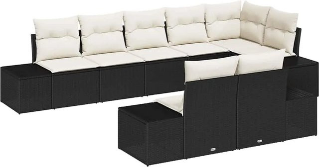vidaXL Garten-Sofa-Set aus Poly Rattan in Schwarz und Creme, 8-teiliges L-Shape Lounge-Set mit UV-beständigen Kissen und Stahlgestell - Bild 1