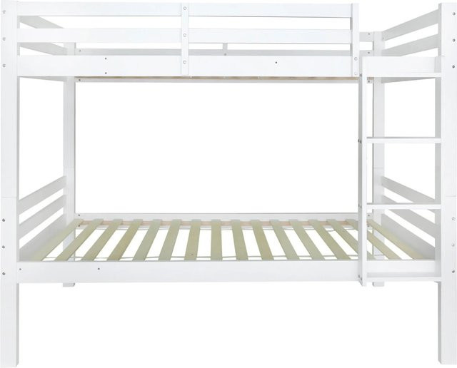okwish Etagenbett aus Kiefernholz in Weiß mit dreistufiger Winkelleiter und Absturzsicherung, B/T/H: 90 x 200 x 158 cm - Bild 1