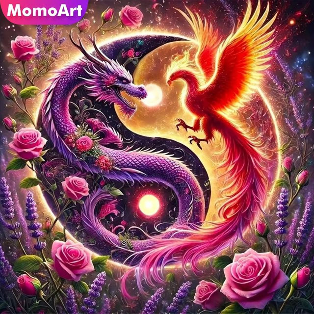 Momoart Diamant-Mosaik Drache Tier Phönix, DIY Diamantmalerei Bastelset - Bild 1