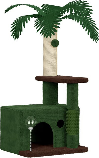 Dogat 3-in-1 Katzenkratzbaum mit Höhle und Spielzeug, Grau/Grün, H: 90 cm, B: 40 cm, T: 40 cm - Bild 1