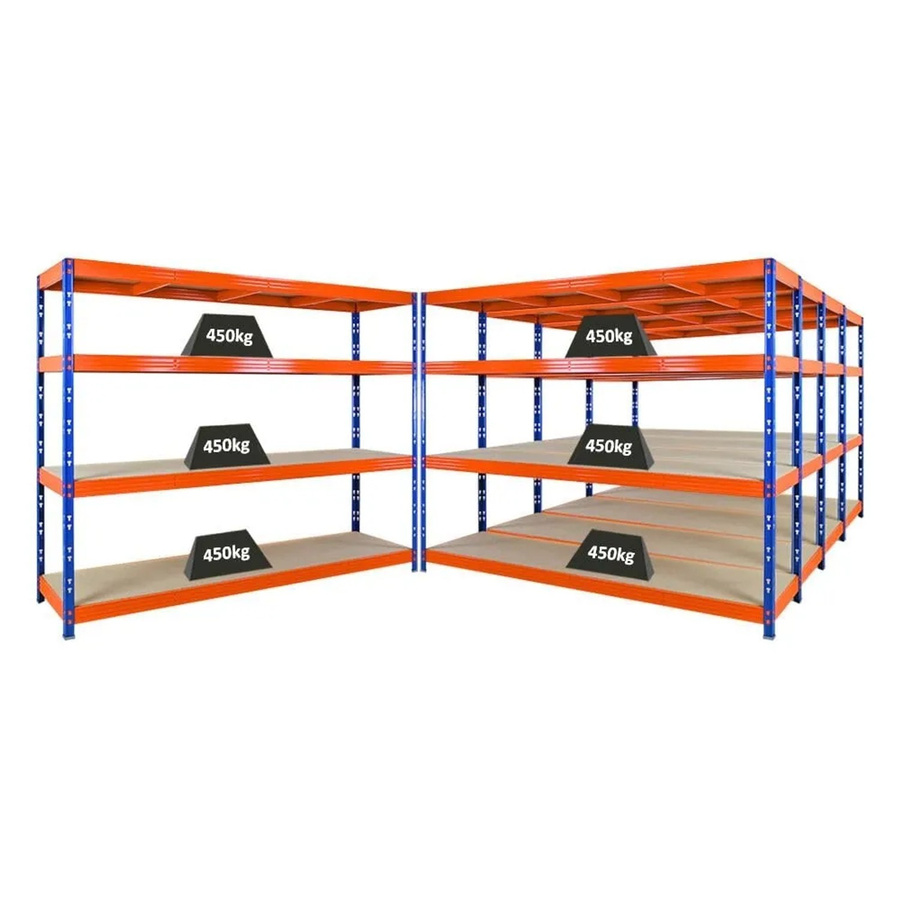 5er Set PROREGAL Rhino Profi Schwerlastregal mit 4 verstellbaren Spanplatten-Ebenen, Blau/Orange, B/H/T: 240 x 180 x 60 cm - Bild 2