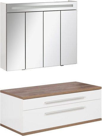 FACKELMANN Waschplatz-Set STANFORD in Weiß mit LED-Beleuchtung und Soft-Close-Türen, B/T/H: 110 x 50 x 40,4 cm - Bild 1