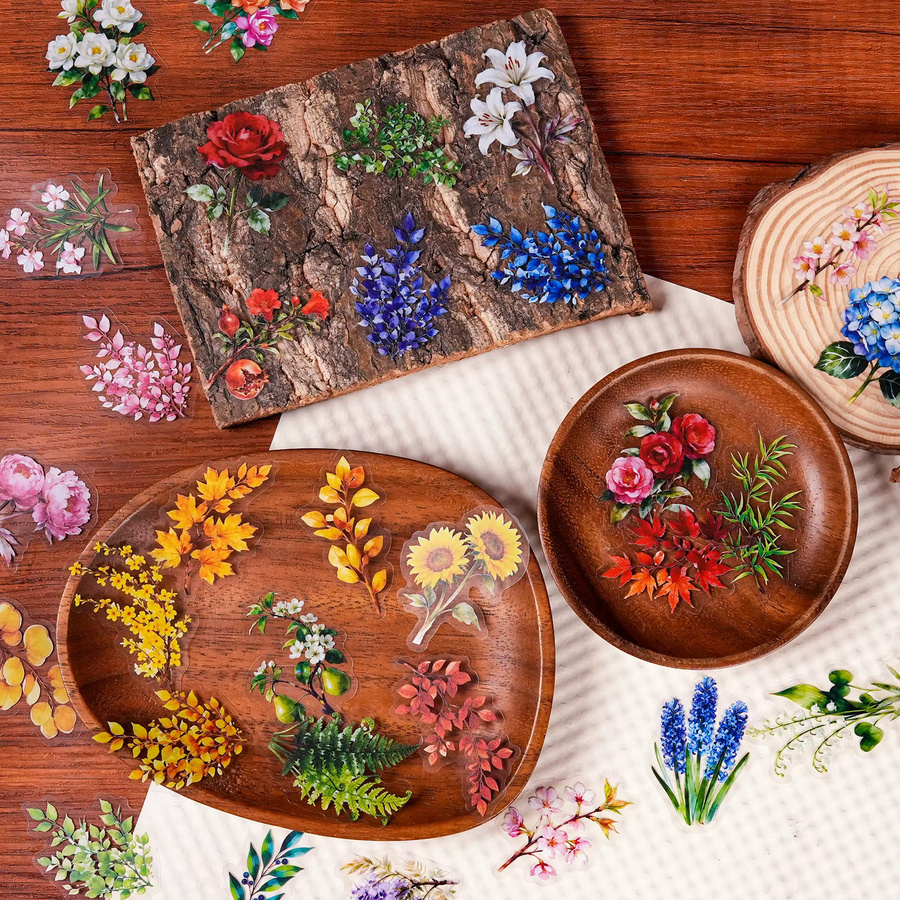 Vintage bunte Blumen PET Aufkleber wasserdicht für Briefpapier, Boxen und Notebooks, Multicolor, 56/112 Stück - Bild 2
