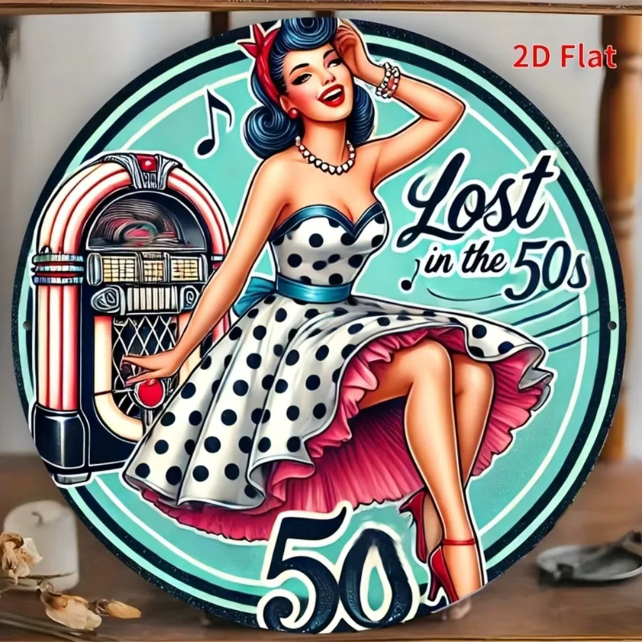 CIFBUY Wandkunst aus Metall Lost in the 50er im Retro-Stil, runde Metall-Wanddekoration mit Typografie in Multicolour, Durchmesser: 20 cm - Bild 5